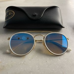 Round Double Bridge Ray Bans Blue Lens